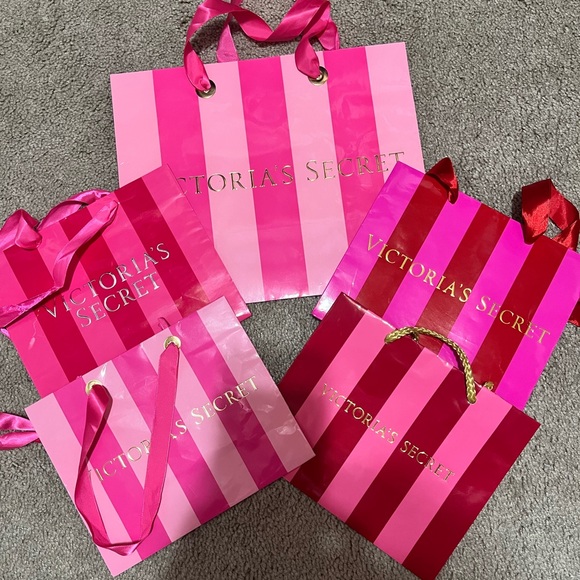 Victoria's Secret Handbags - Victoria’s Secret striped gift bag set 2000’s pink